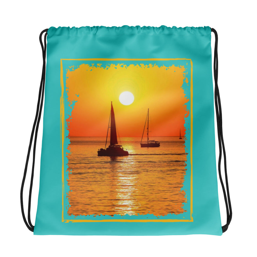 Sailboats and Sunsets drawstring bag