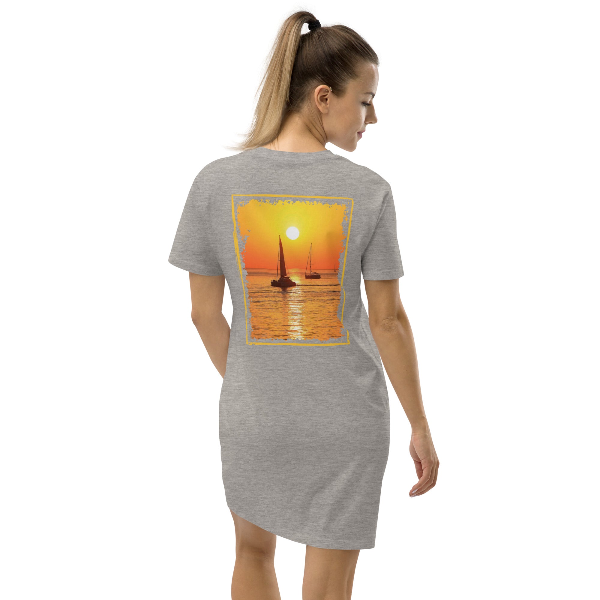 Organic cotton t-shirt dress with golden sunset