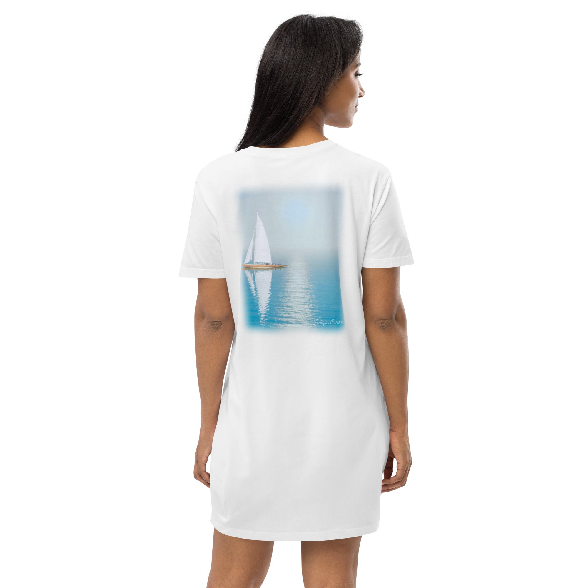 "BB" Original Logo Organic cotton t-shirt dress blue sailboat