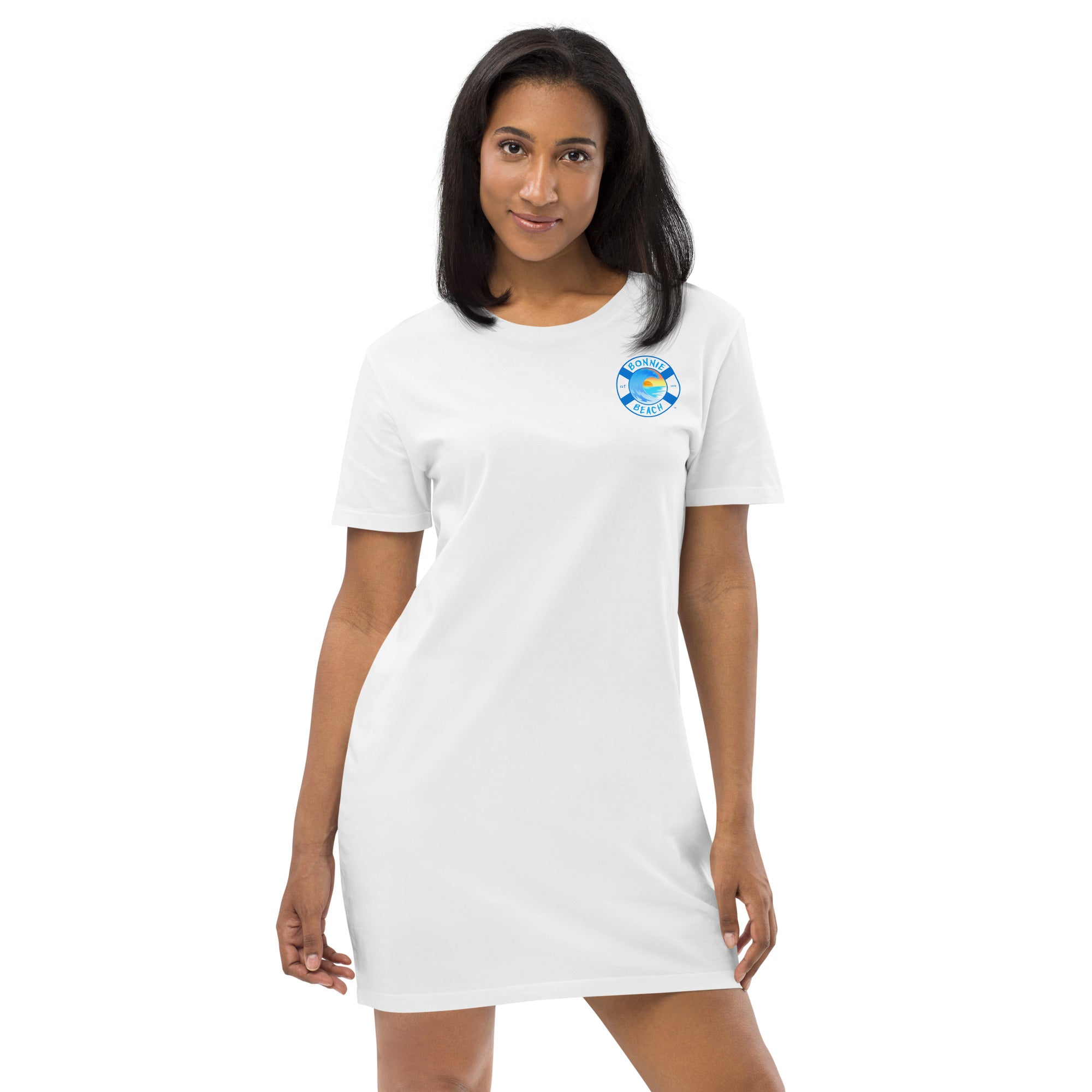 "BB" Original Logo Organic cotton t-shirt dress blue sailboat